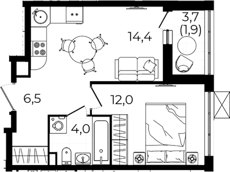 1-комнатная квартира 38.8 м², 9/12 эт., ЖК «А101 Всеволожск»